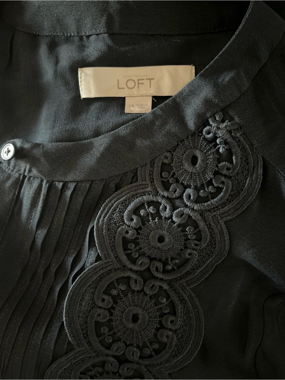 LOFT Black Embroidered Pleated Front Drop-Waist Dress